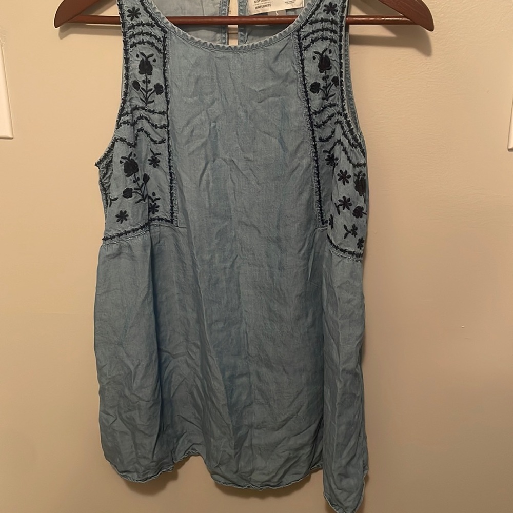 Maternity Denim Navy Floral Embroidered Tank Top Size Larger